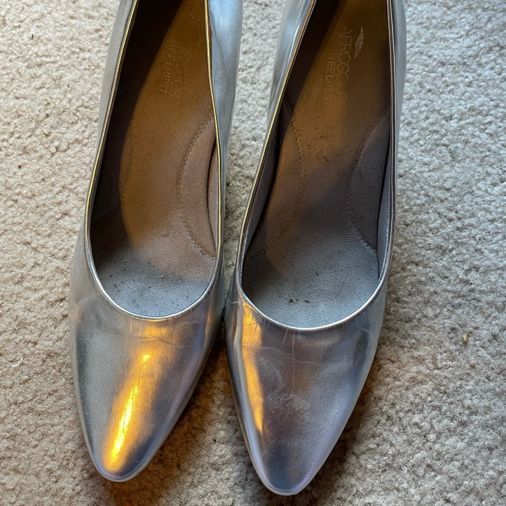 Silver Aerosoles heels. Super comfy, size 11 US
